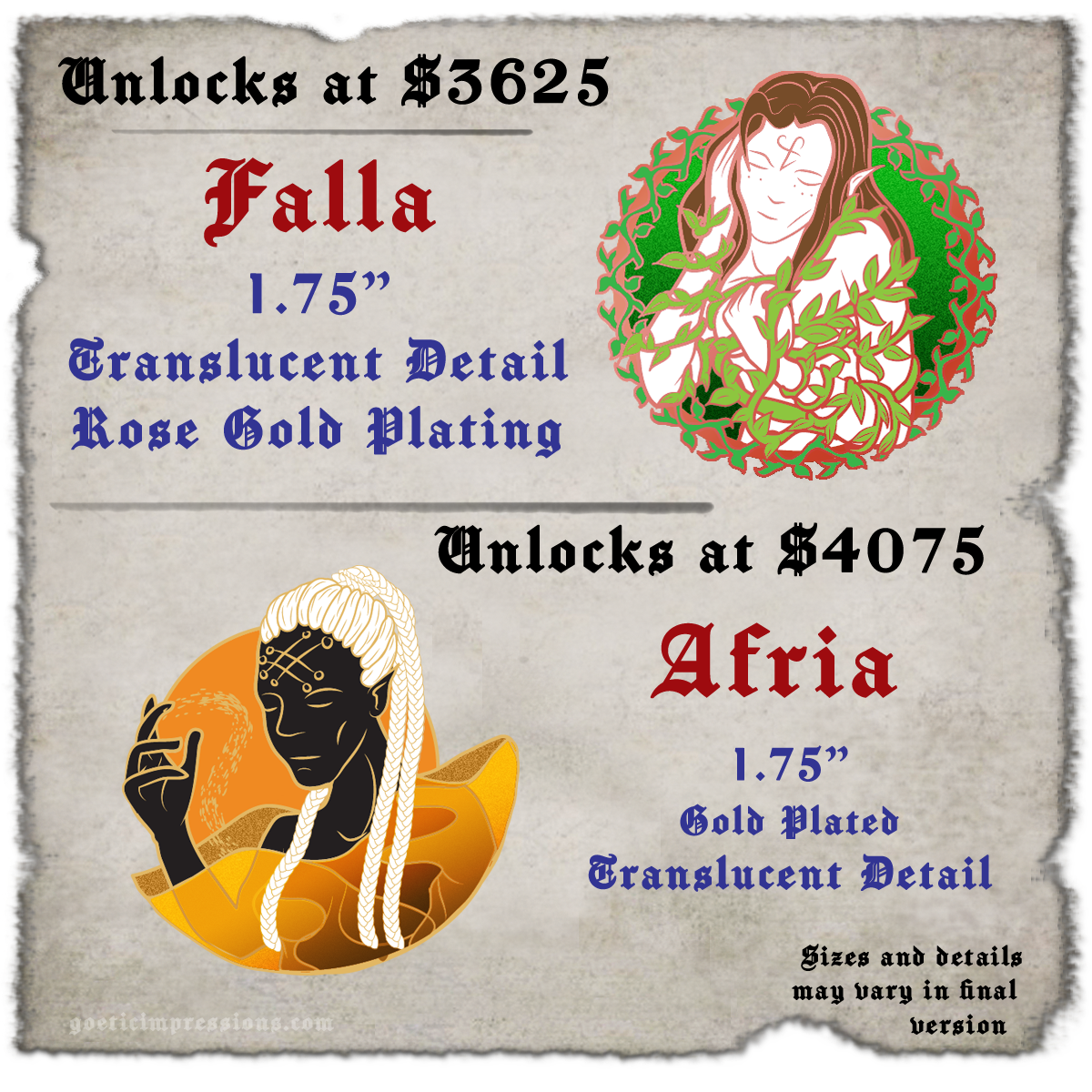  Falla and Afria enamel pin faerie designs 