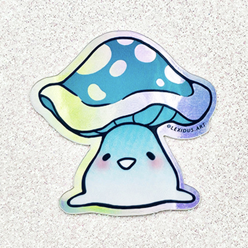 "Squishy Blue Shroomie" - Holographic Sticker