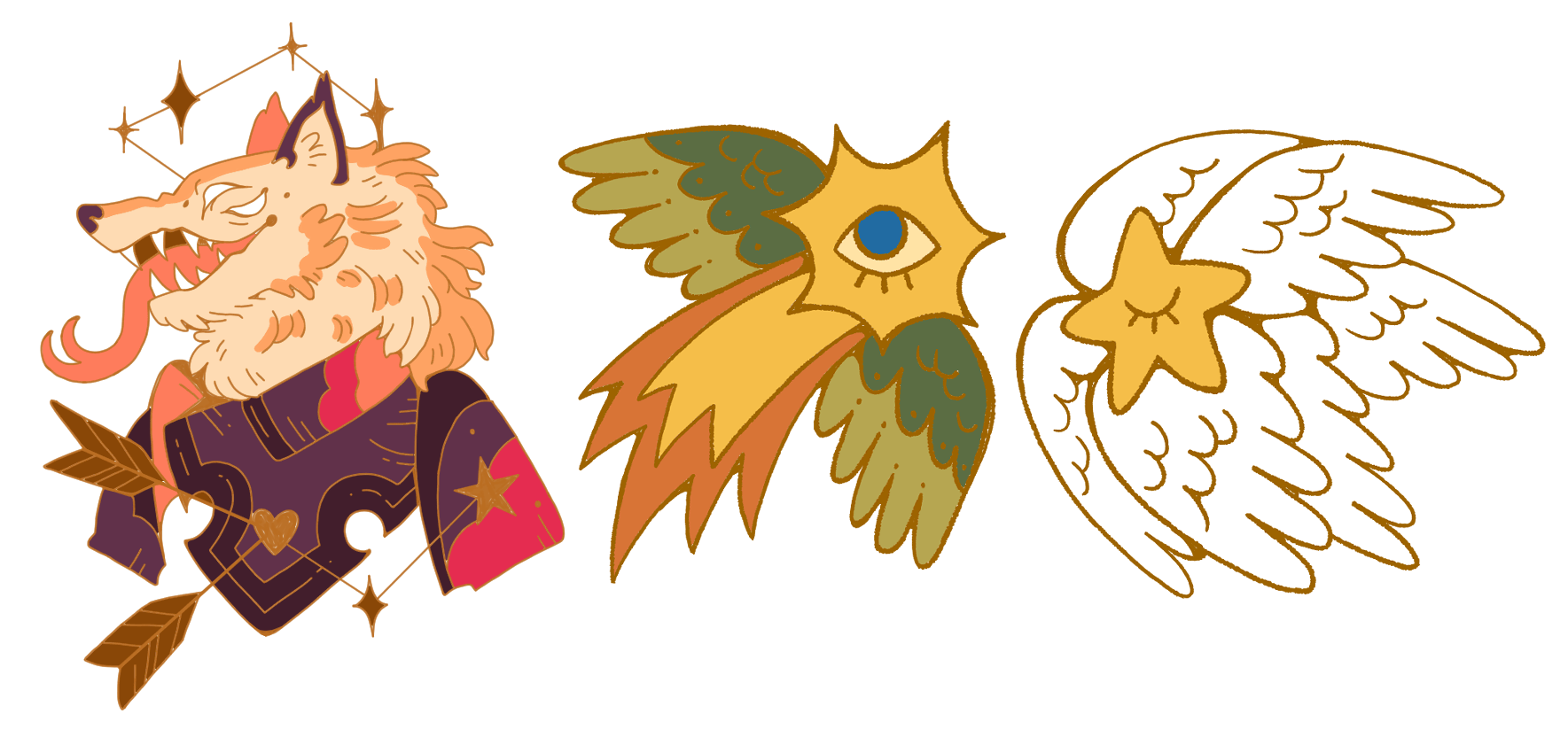 Wolf Knight, Comet Angel, and Star Seraph Pins