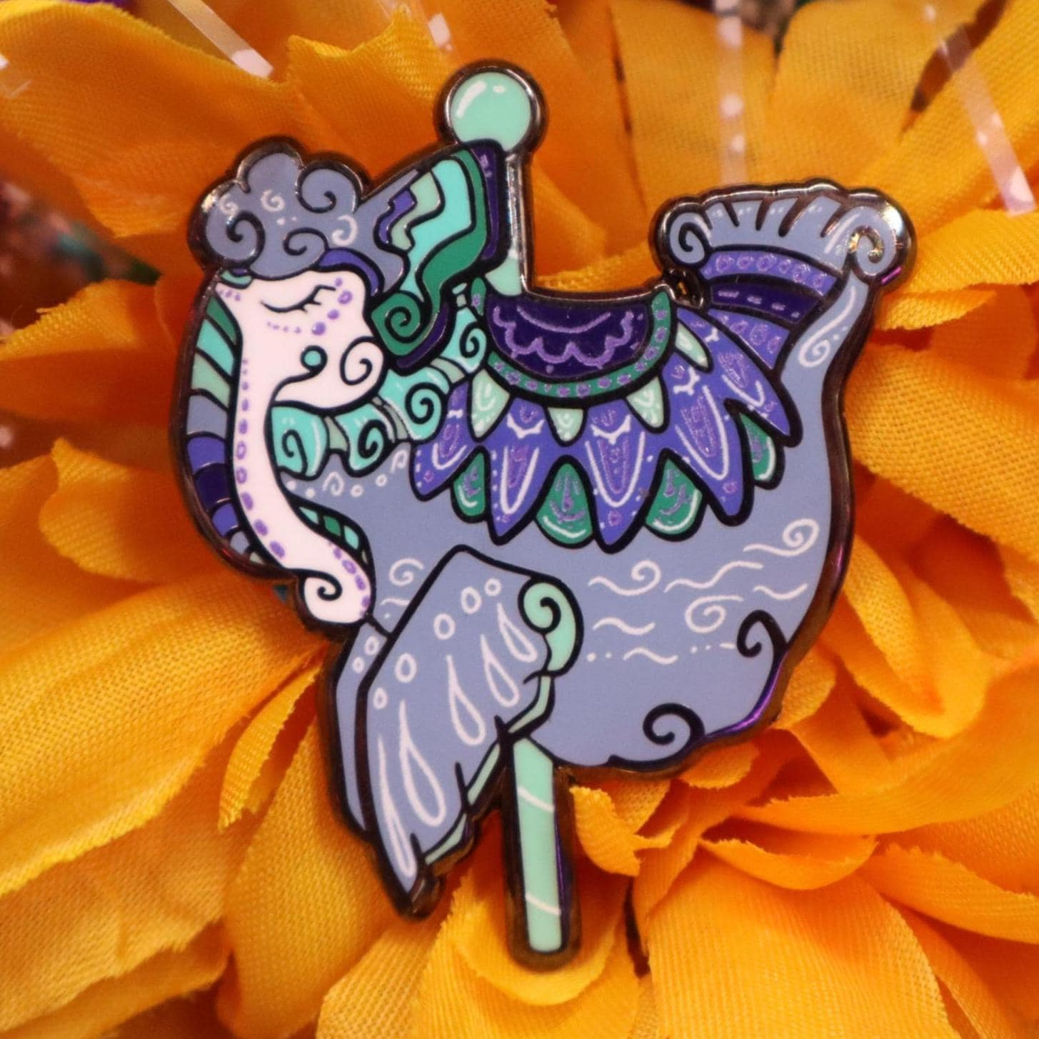 Gay flag trunko cryptid carousel enamel pin