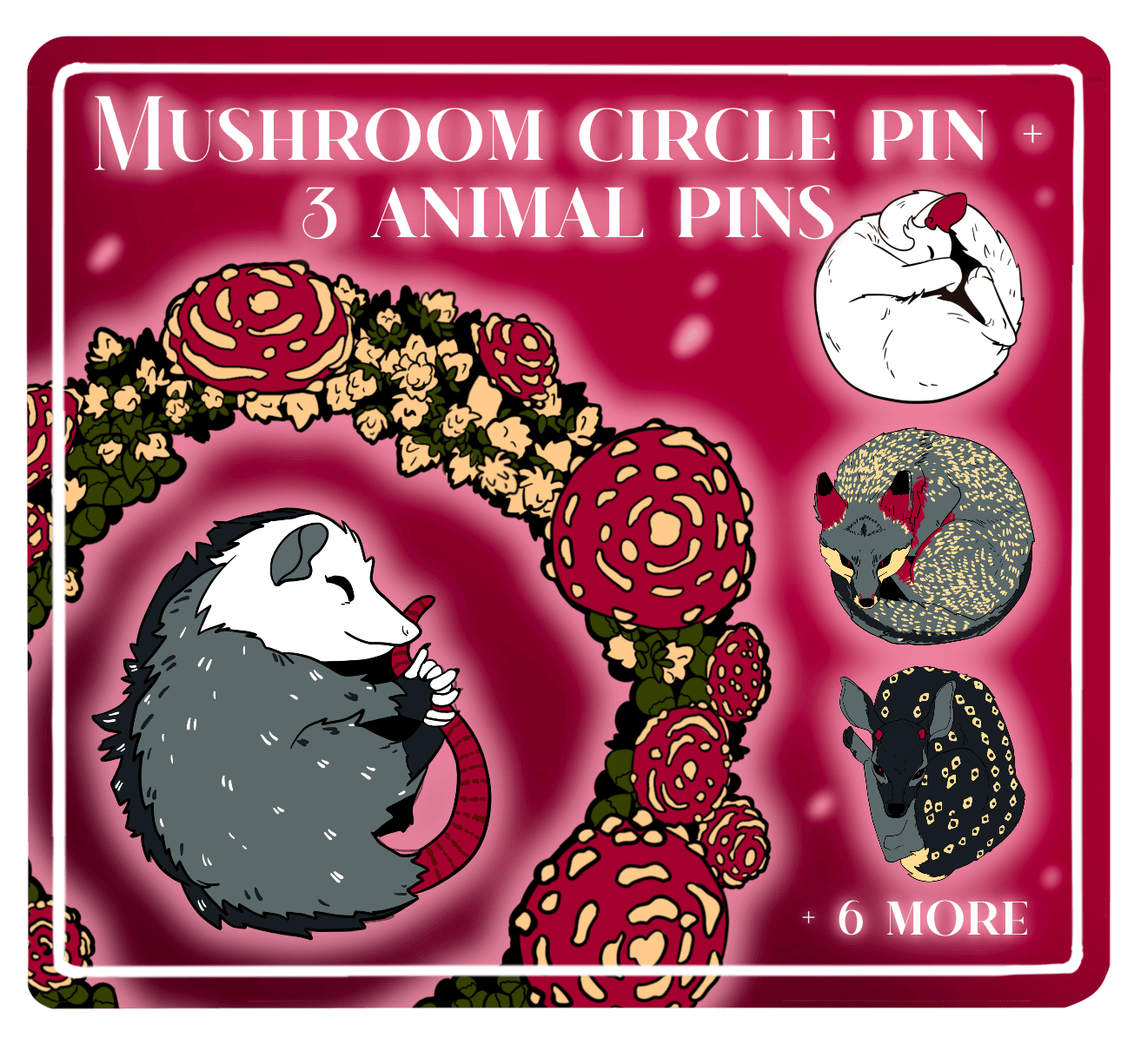 Mushroom circle + 3 random animal pins