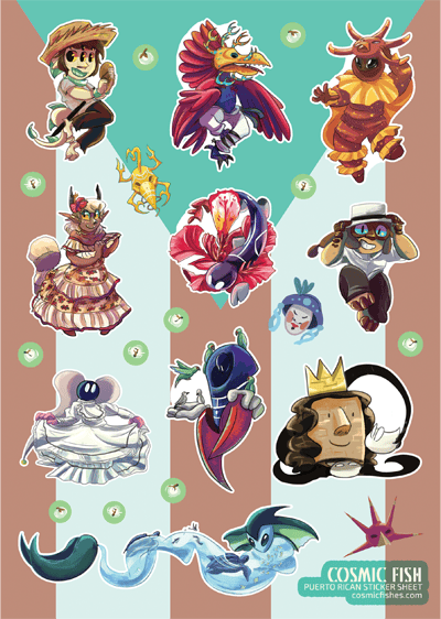 A5-Size Cosmic Fish Puerto Rican Sticker Sheet