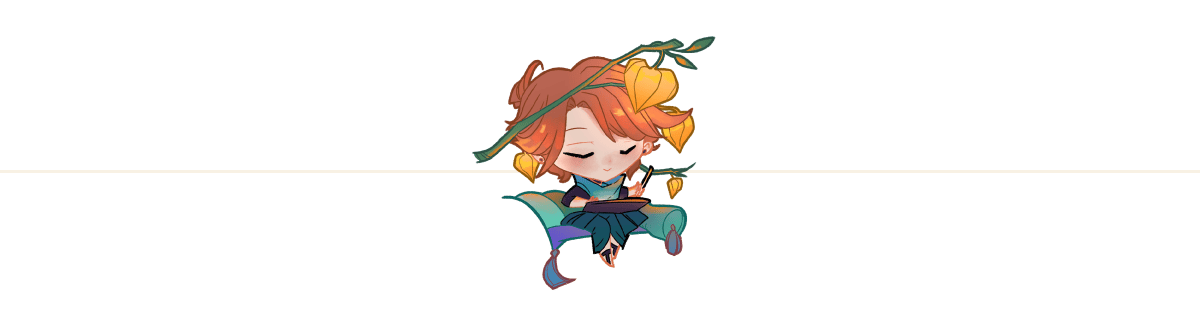 Cute representation of Natasja, the creator, sitting on pillows with gooseberry lanterns around her