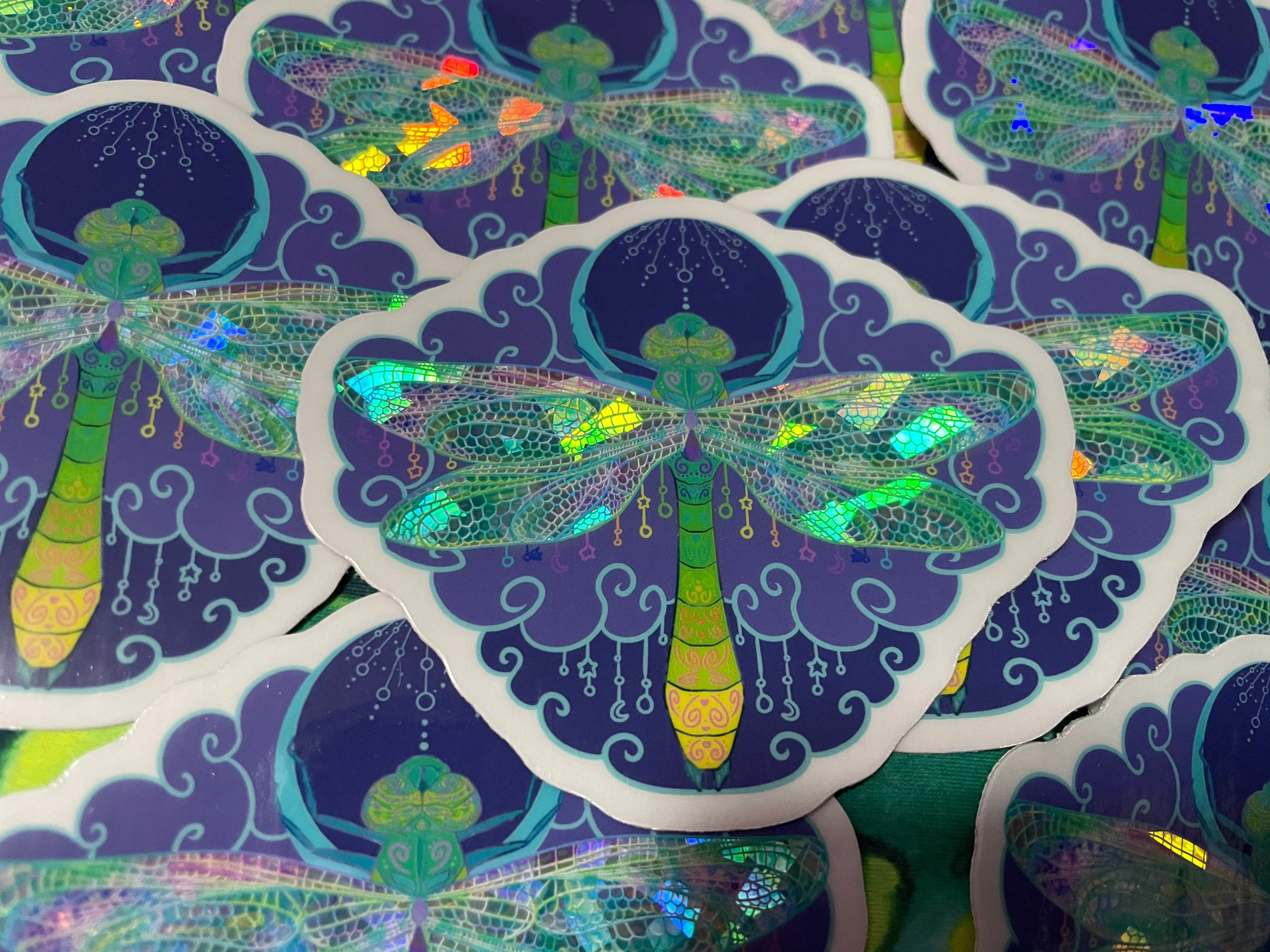 Prismatic dragonfly vinyl stickers