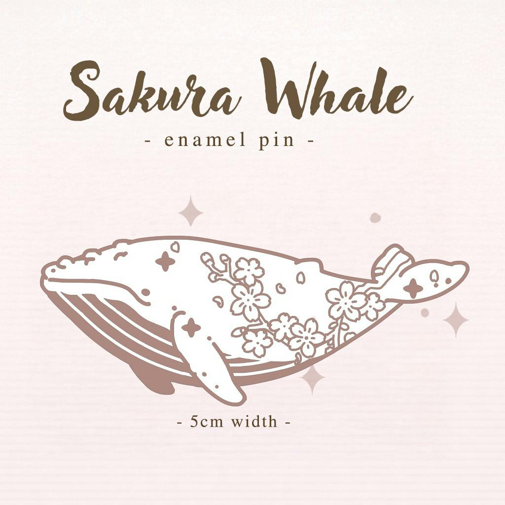 An Sakura Whale enamel pin