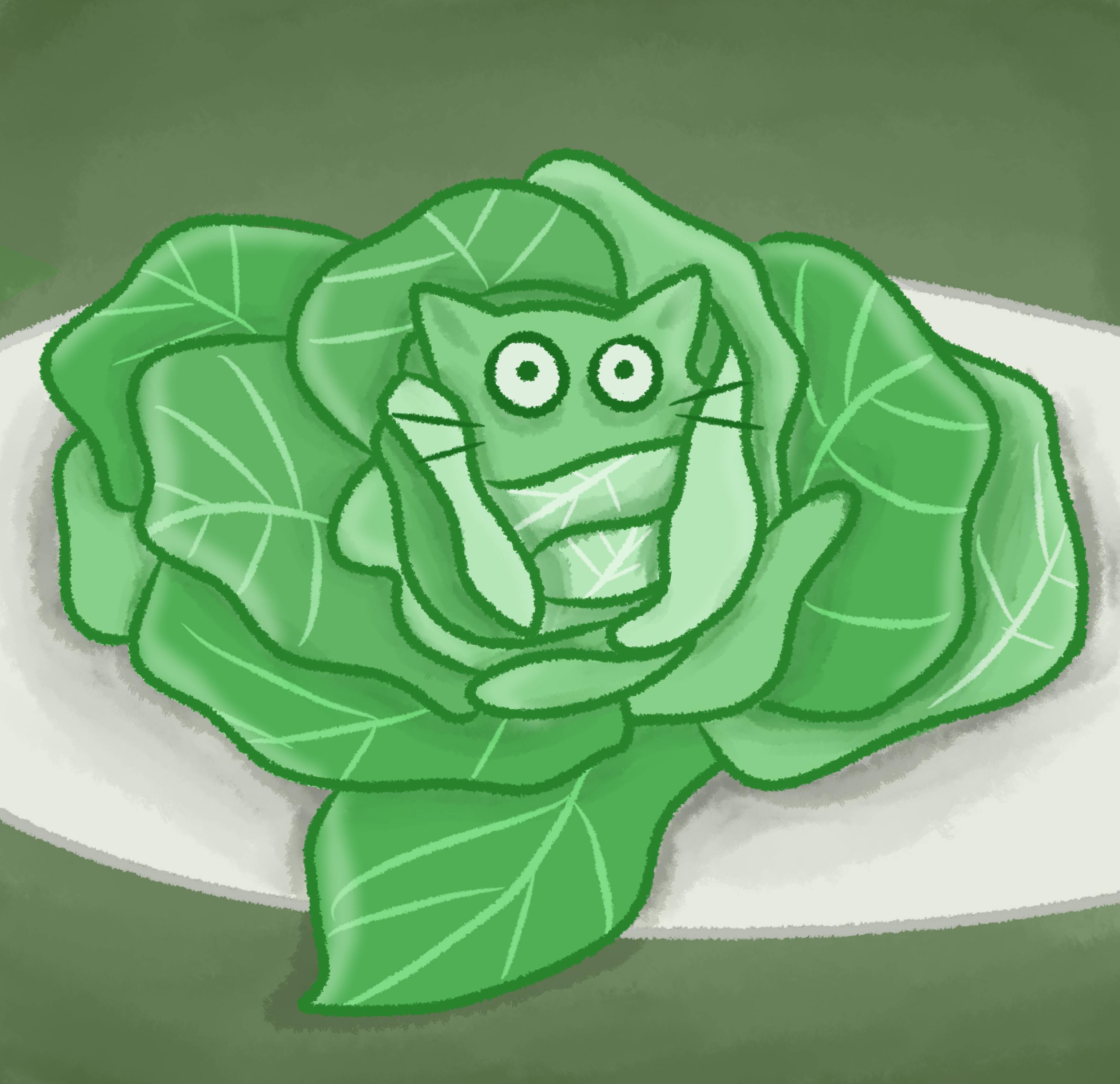 Plated Cabbage Cat Print