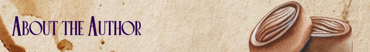 Banner reading: About the Author with chocolate background