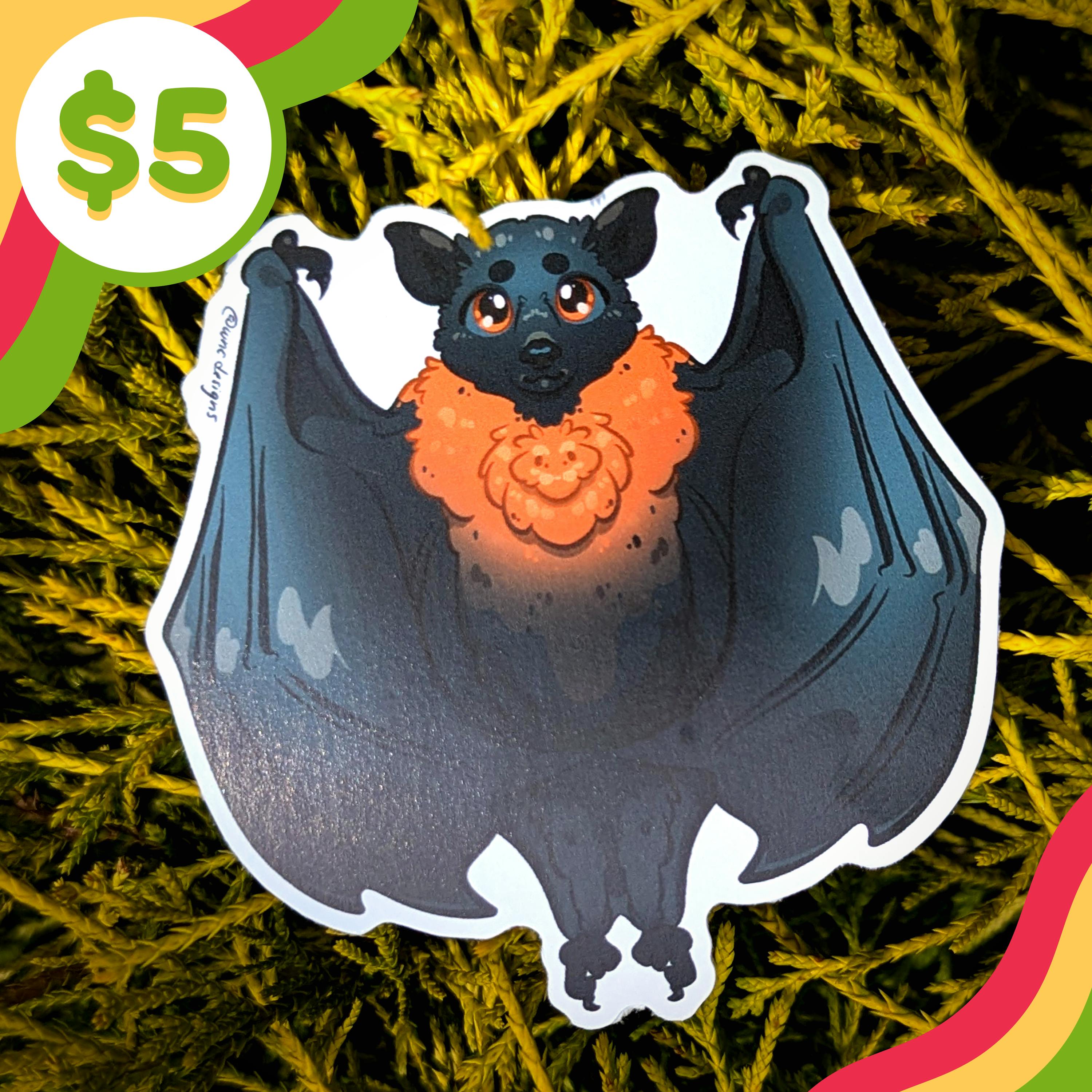 🦇 Bat Sticker - Black/Orange Flying Fox 🦇