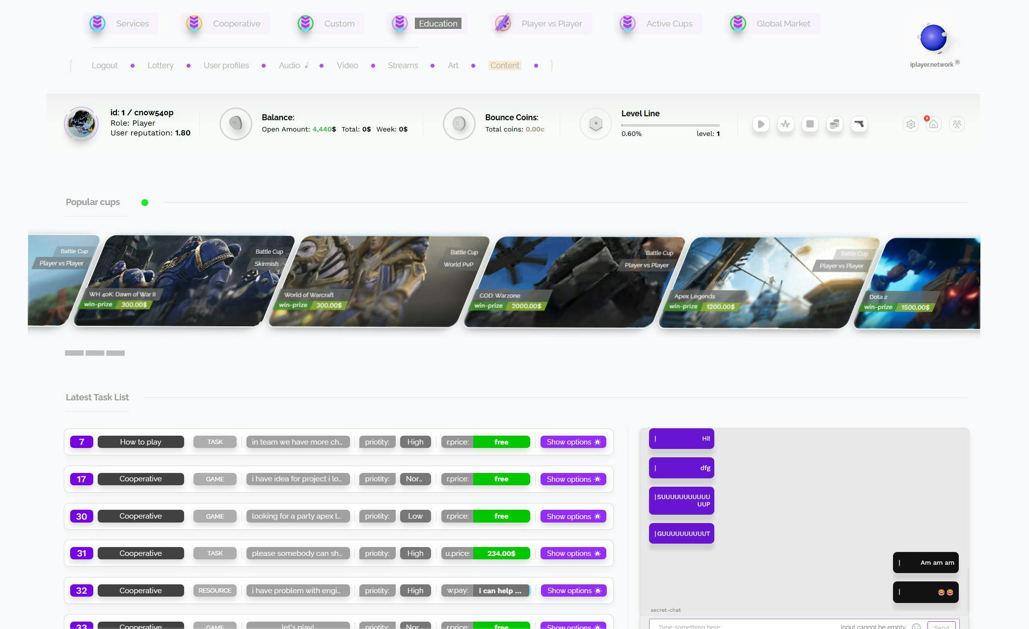 Web and Mobile Network for creators and gamers