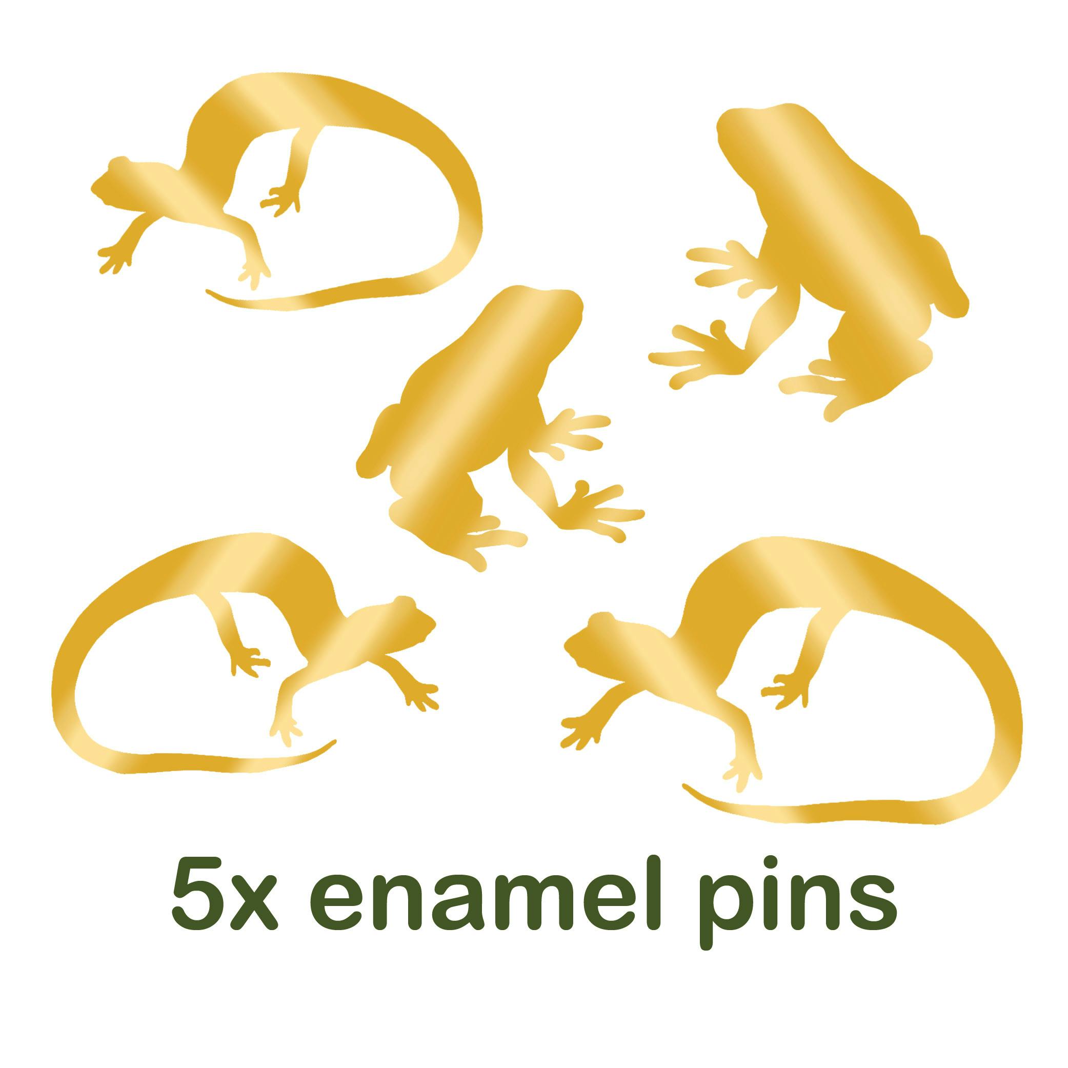 Five amphibian pins