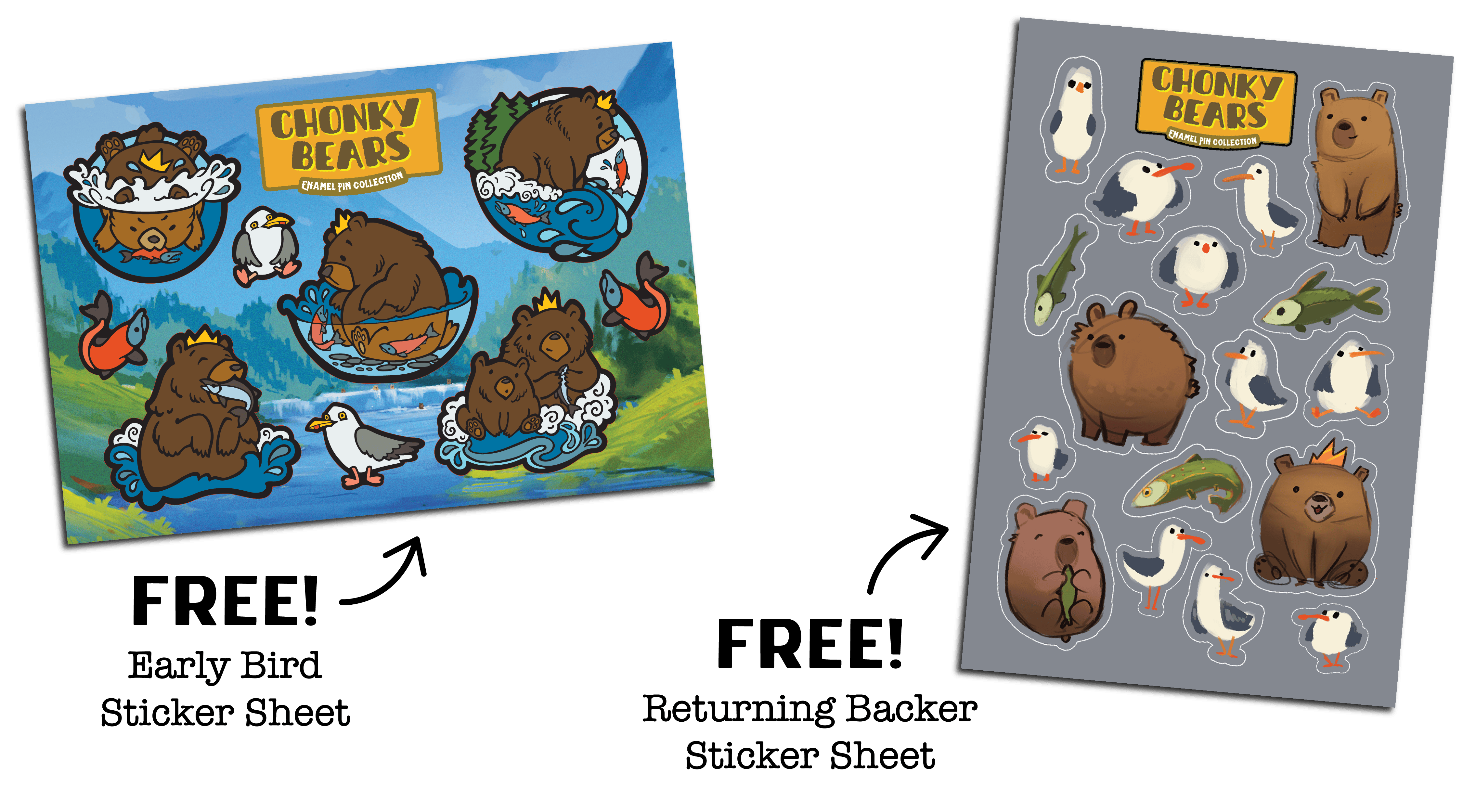 free sticker sheets for early backers and returning backers.