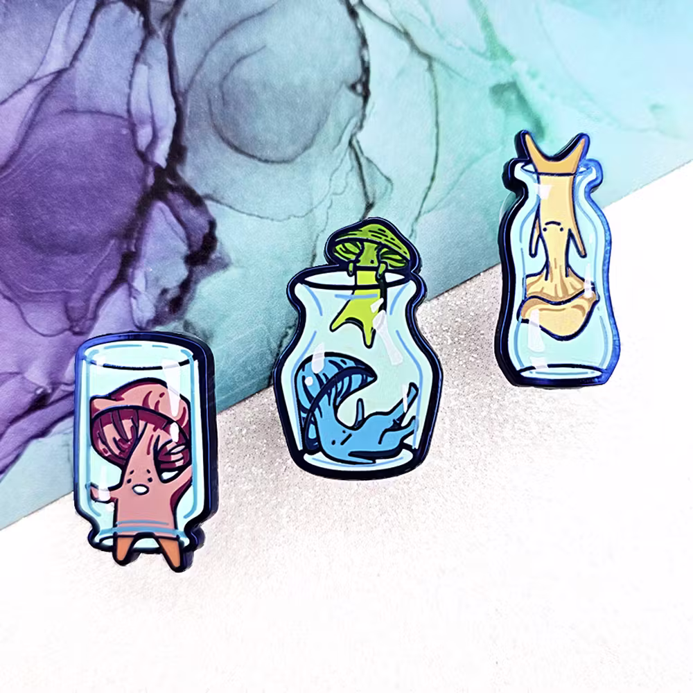 Bottled Shroomies - Set of 3 Enamel Pins