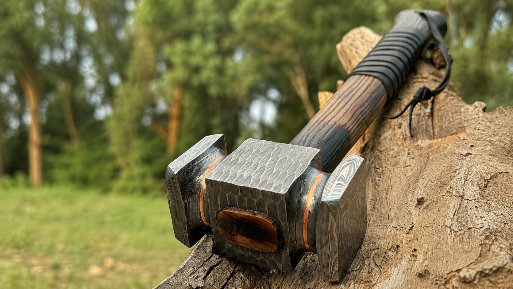 Heritage Damascus Hammer With Copper Liners & Vintage Head.
