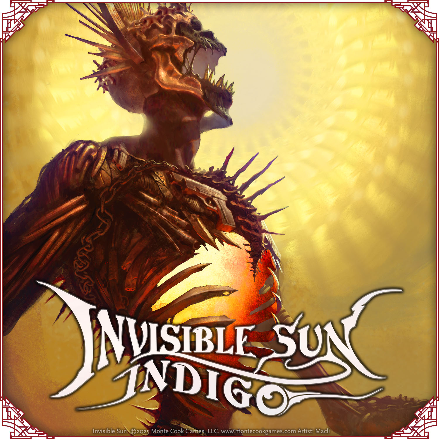 Invisible Sun art featuring a glowing skeletal creature with a glowing chest, with the Invisible Sun: Indigo logo. Right-click to download and share.