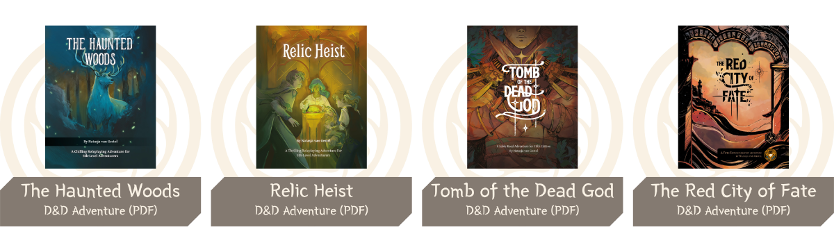 The covers of four D&D adventure adventures