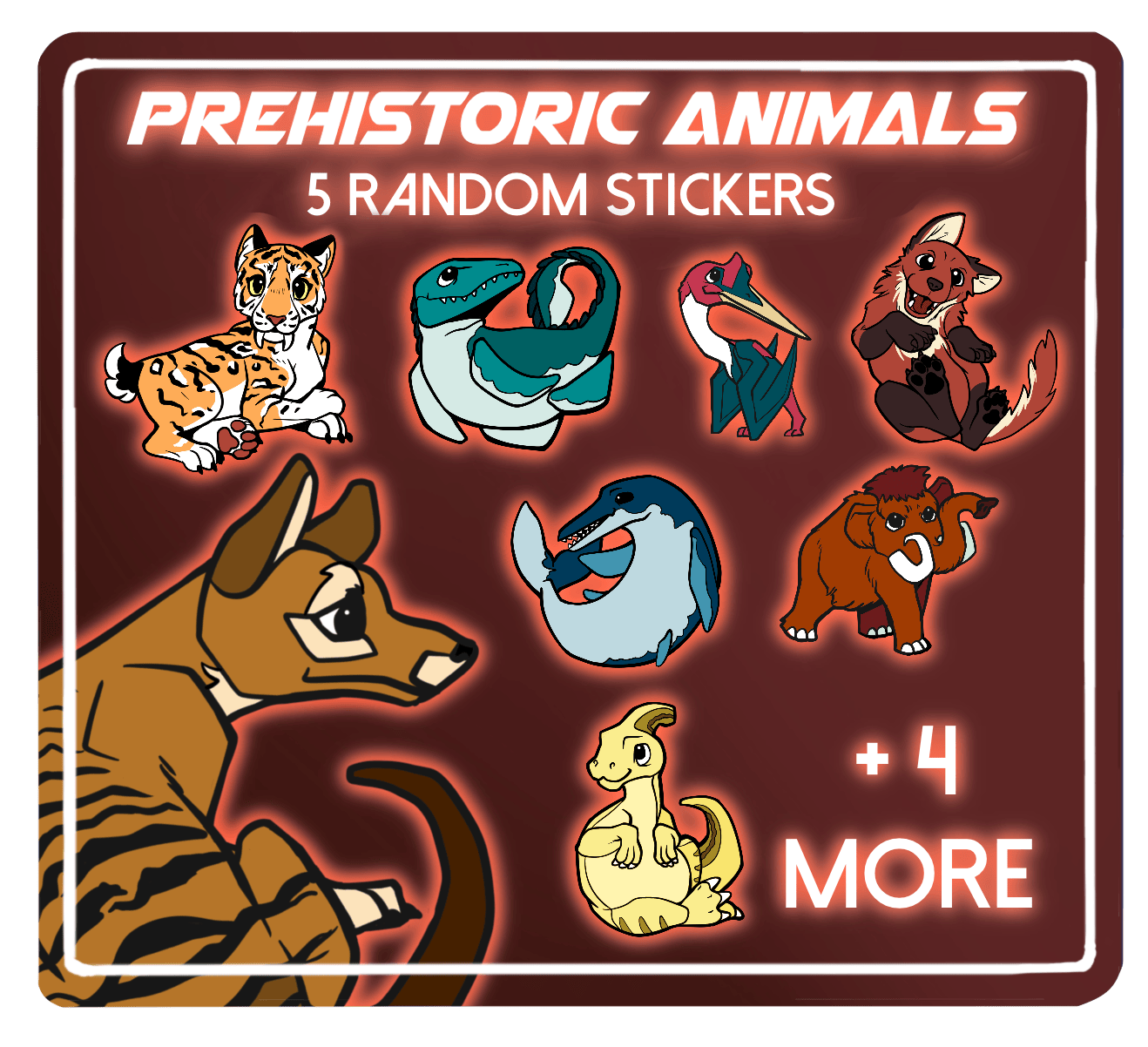 5 random prehistoric animal stickers