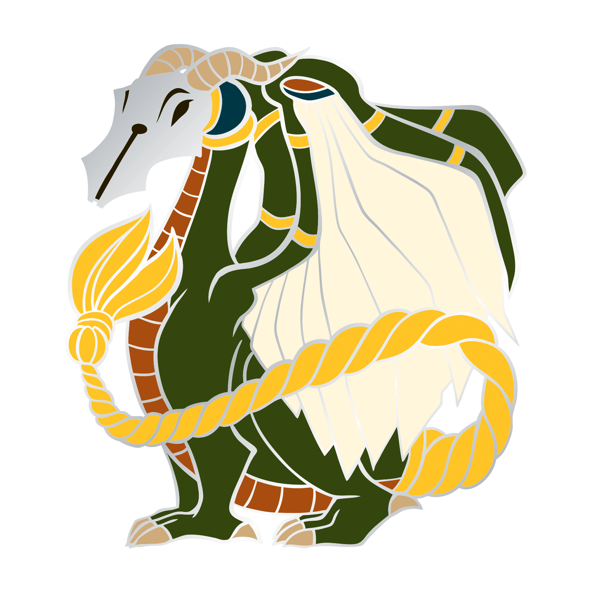 Pen-dragon enamel pin, sticker, or magnet