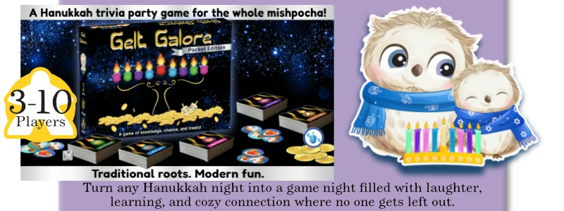 Gelt Galore: Pocket Edition header and sticker images, with a "3–10 players" tag.