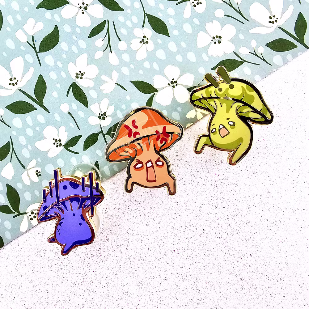 Moody Shroomies- Set of 3 Enamel Pins