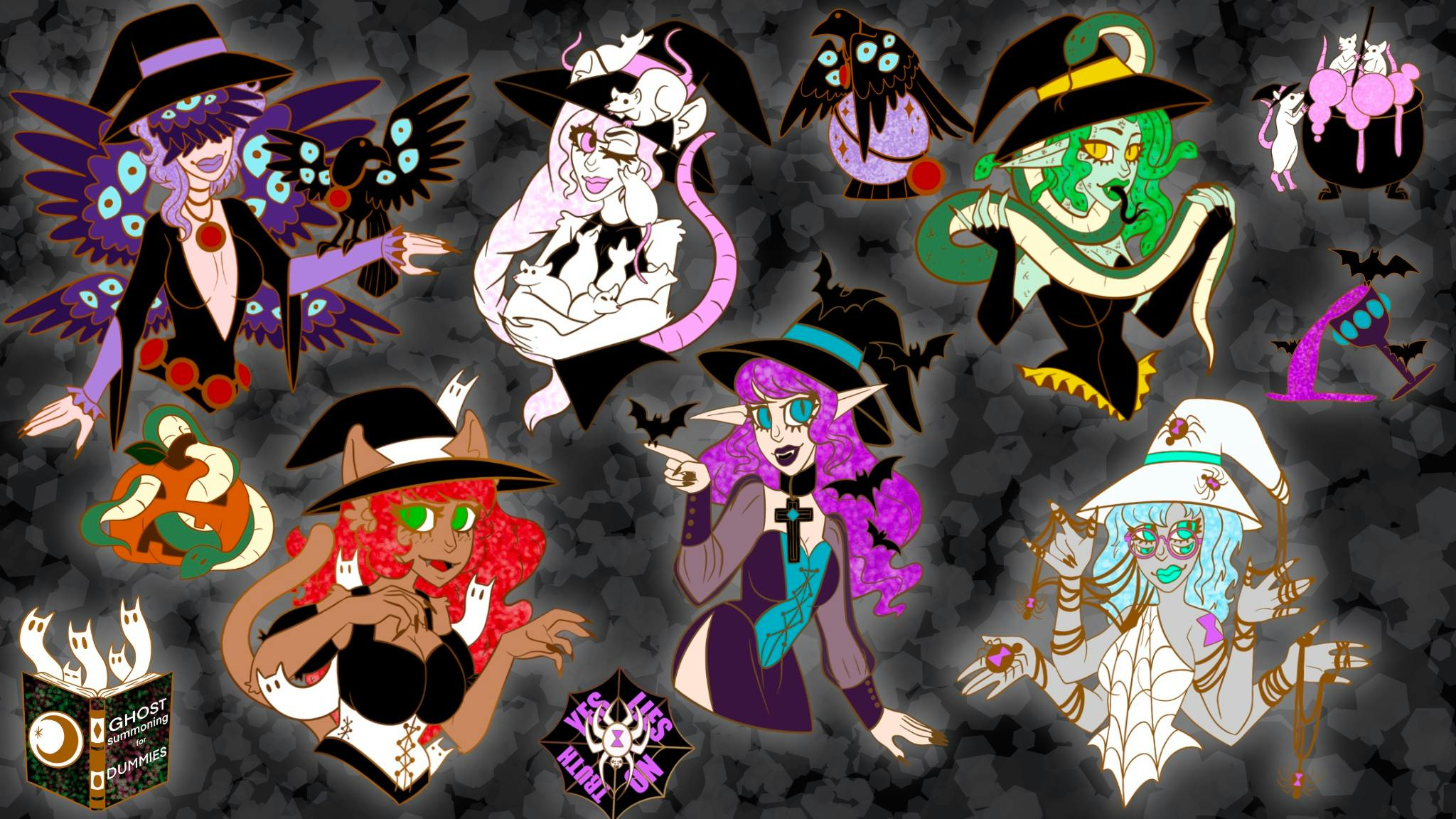 Witches and Their Companions Enamel Pin Collection