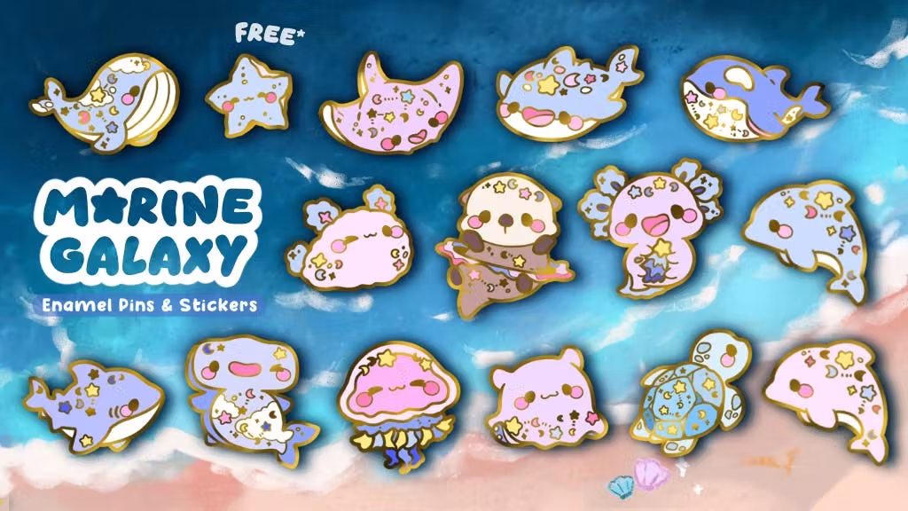 Marine Galaxy Enamel Pins and Stickers
