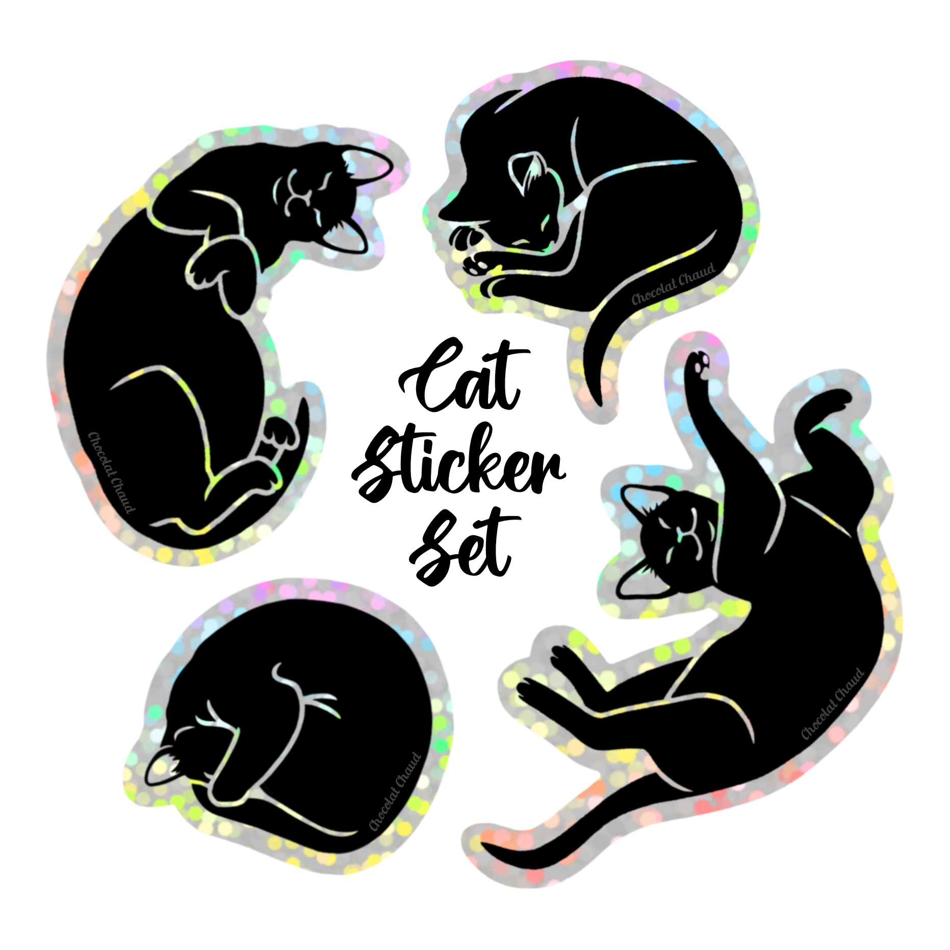Black cats glittery sticker set