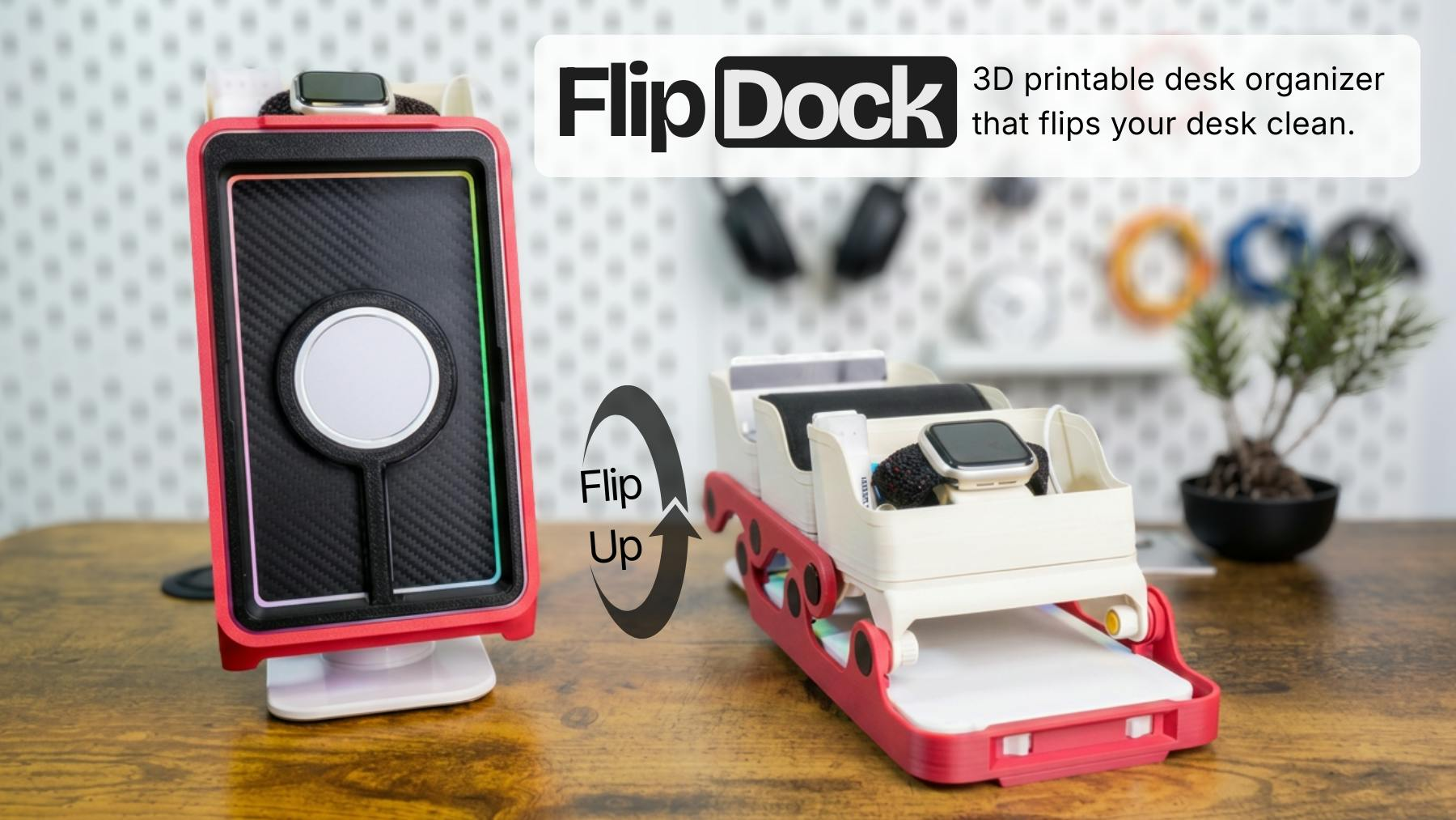Flip Dock: 3D Printable Self-Hiding Desk Organizer