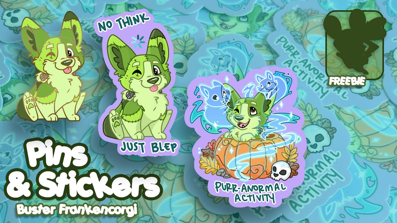 Buster Frankencorgi Pins & Stickers