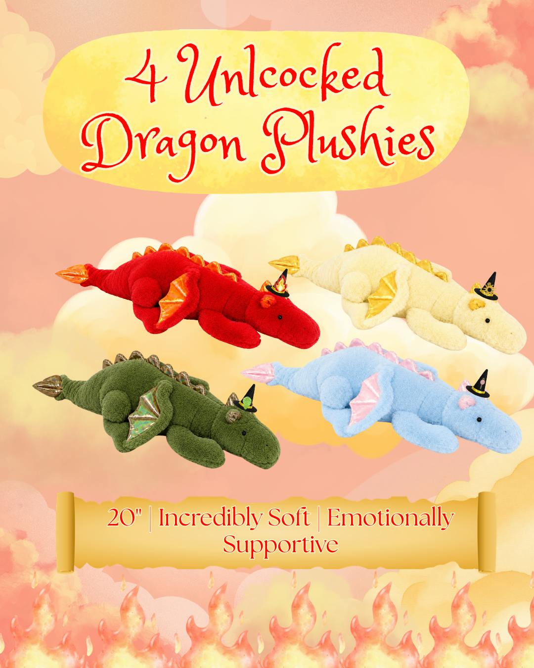 ✨4 Dragon Plushies With Accessories✨