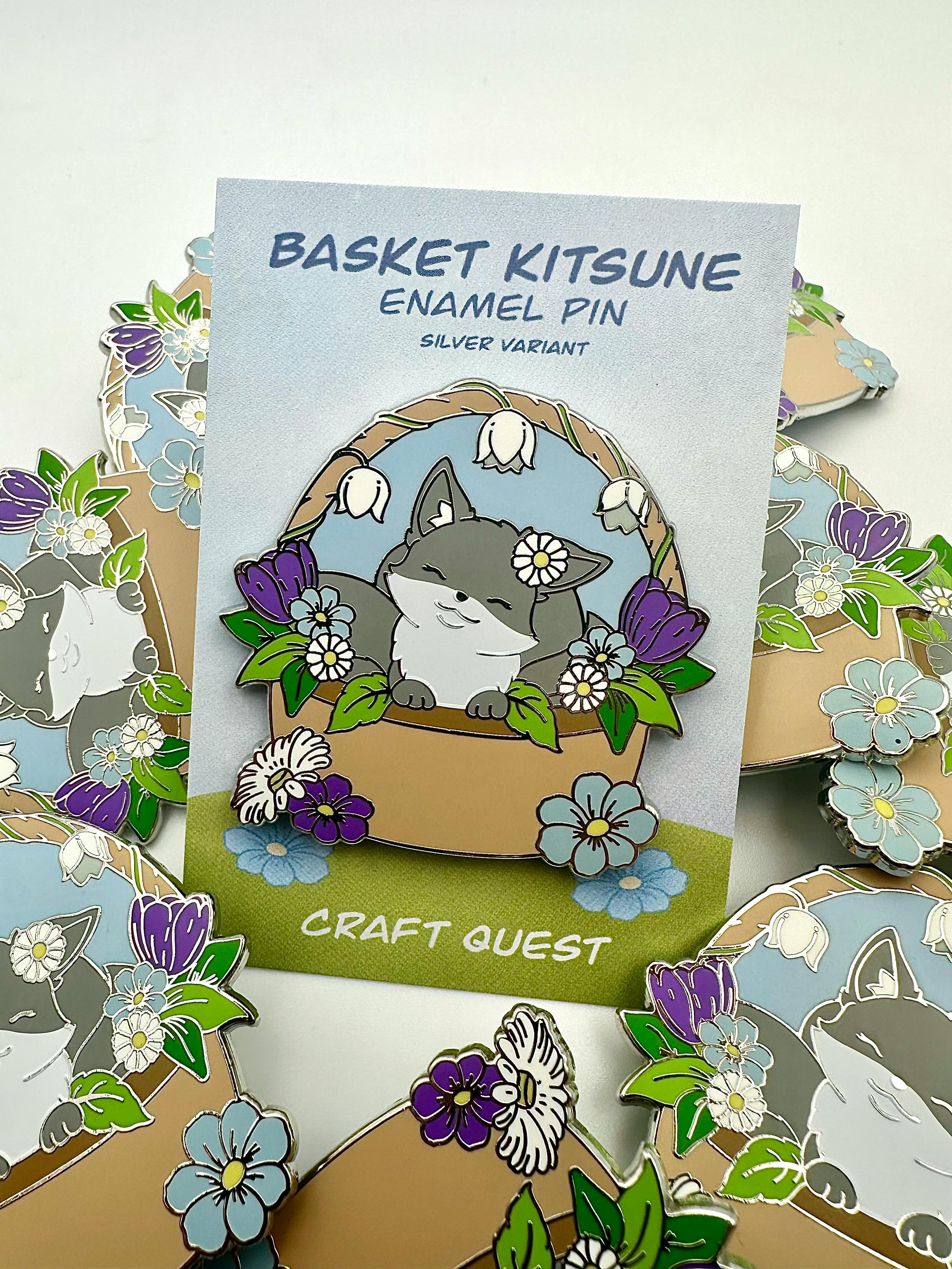 Silver Basket Kitsune Pin