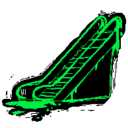 Black and green pixel art of an escalator.