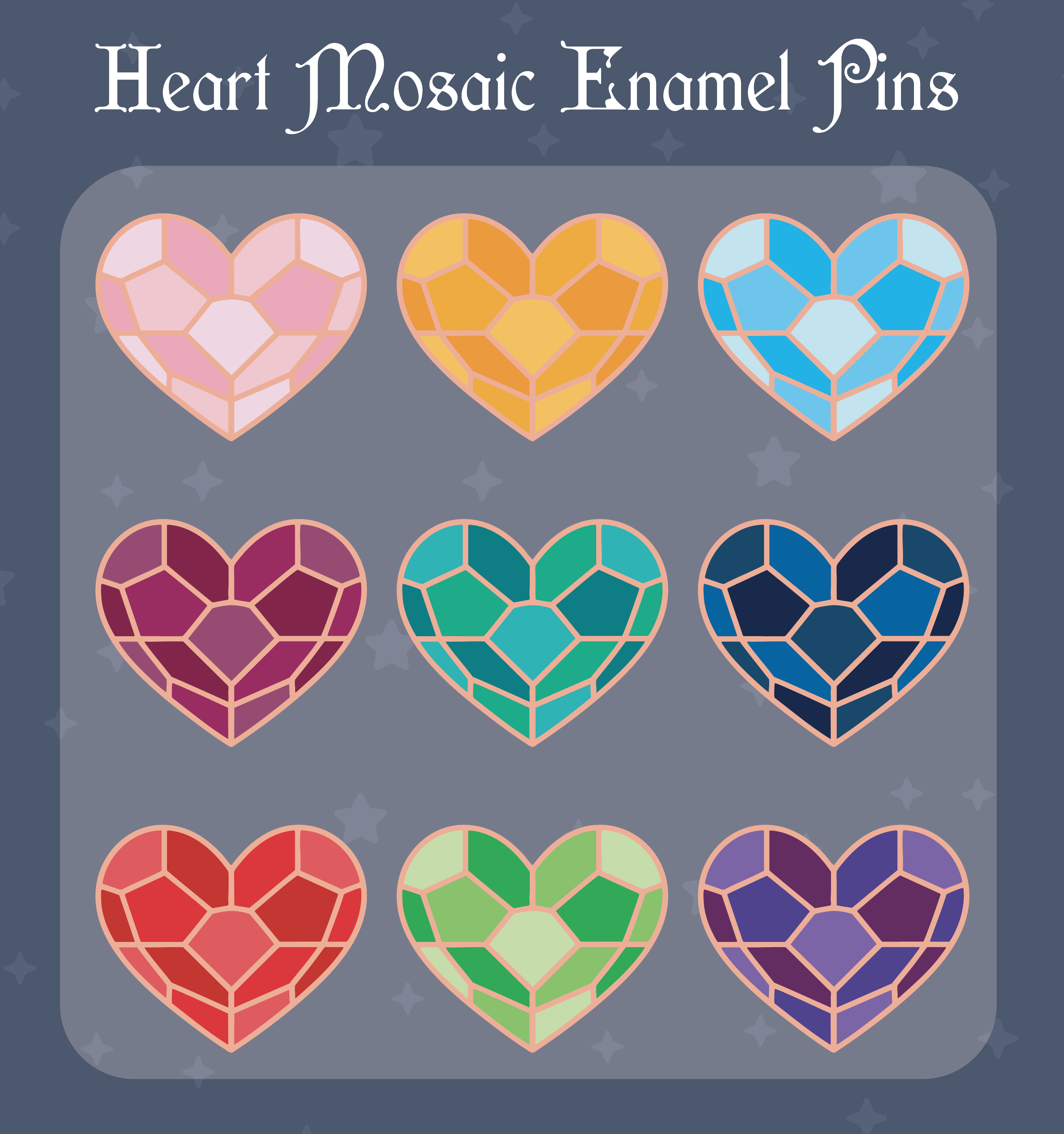 ✦ Heart Mosaic Enamel Pin Set (Save $24)