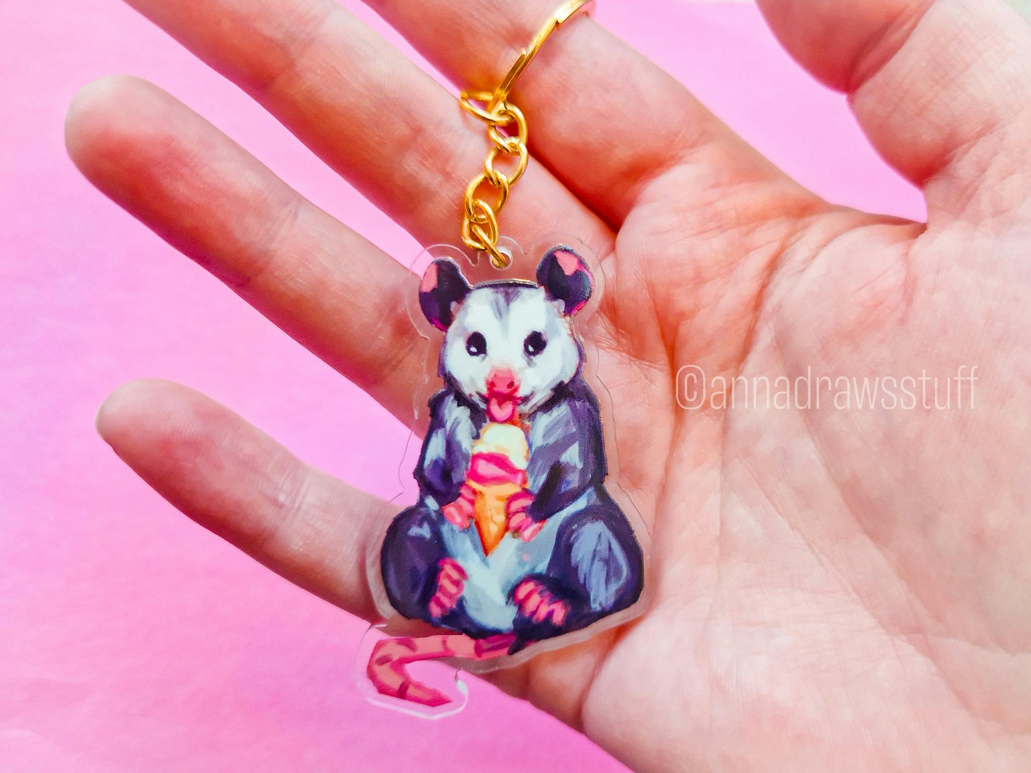 Ice Cream Opossum Acrylic Keychain