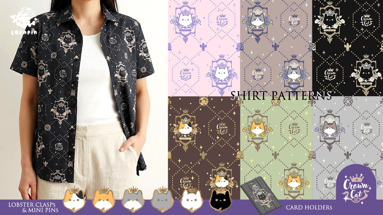 CAT CROWN shirts-Plus mini enamel pins and lobster clasps-