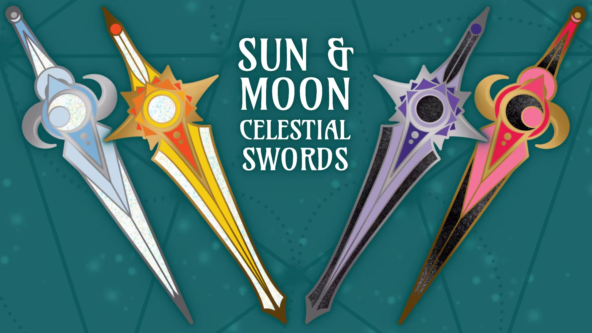 Celestial Sun & Moon Swords Enamel Pins