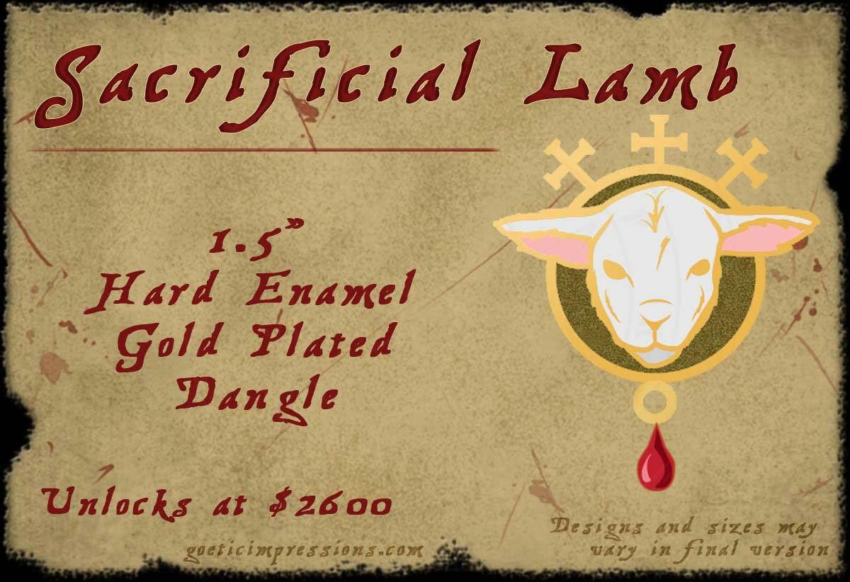 Enamel pin design of a sacrificial lamb inspired by the Grimorium Verum