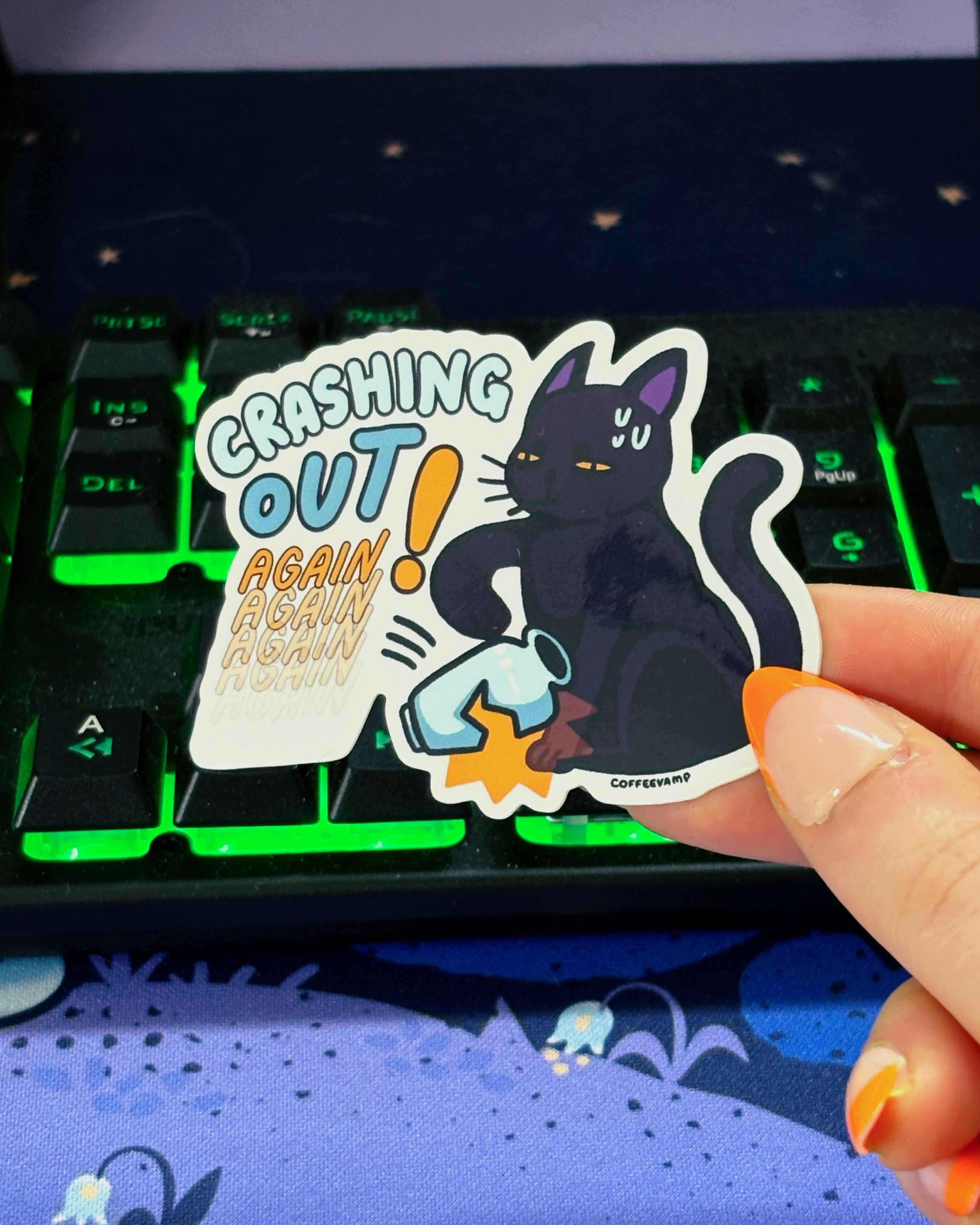 Crash Out Cat Vinyl Sticker