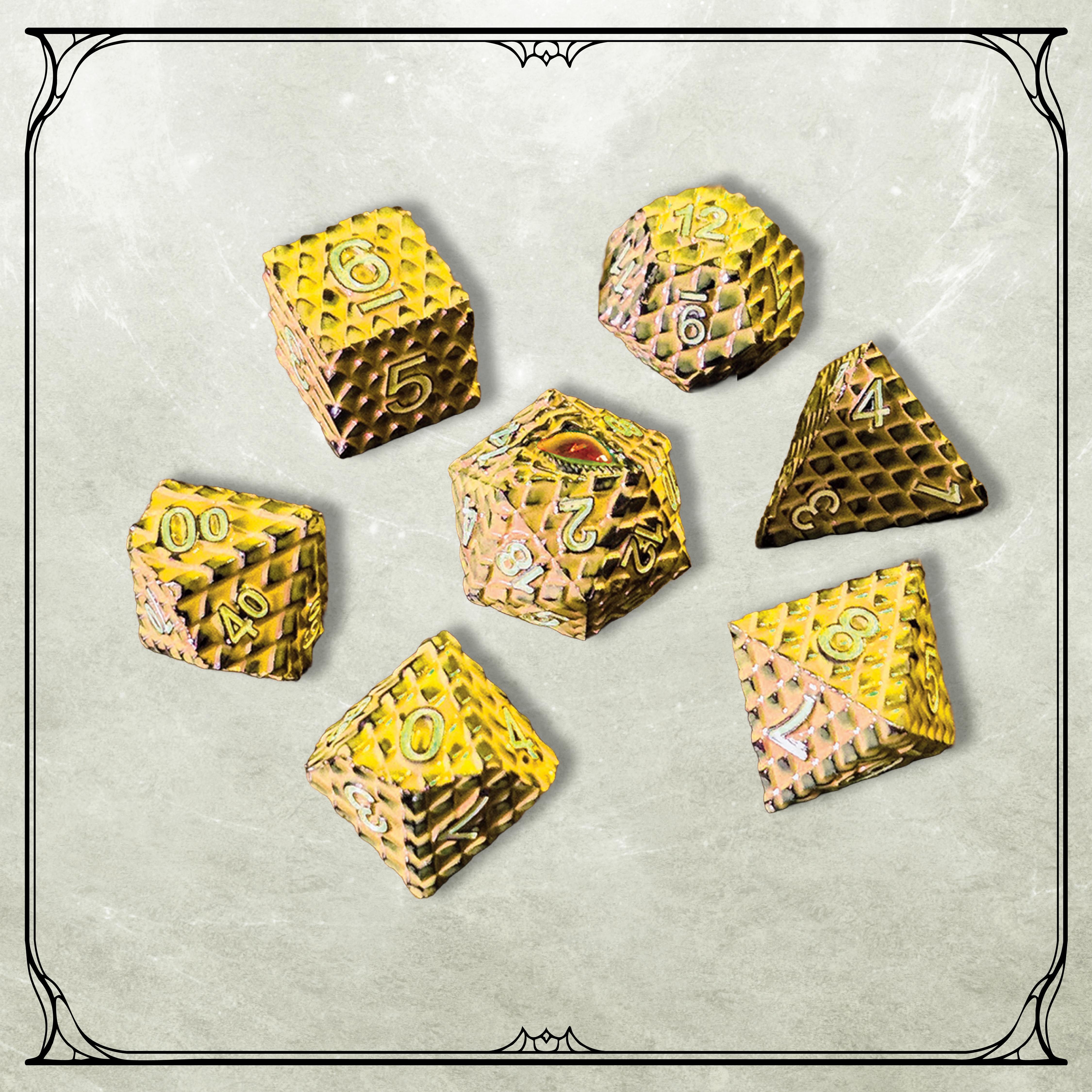 Amber Dragon Metal Dice Set
