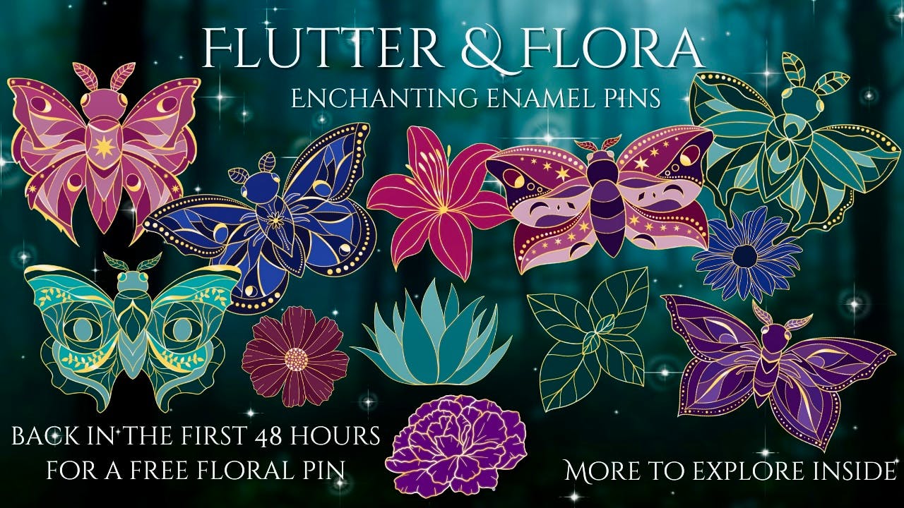 Flutter and Flora Enamel Pins