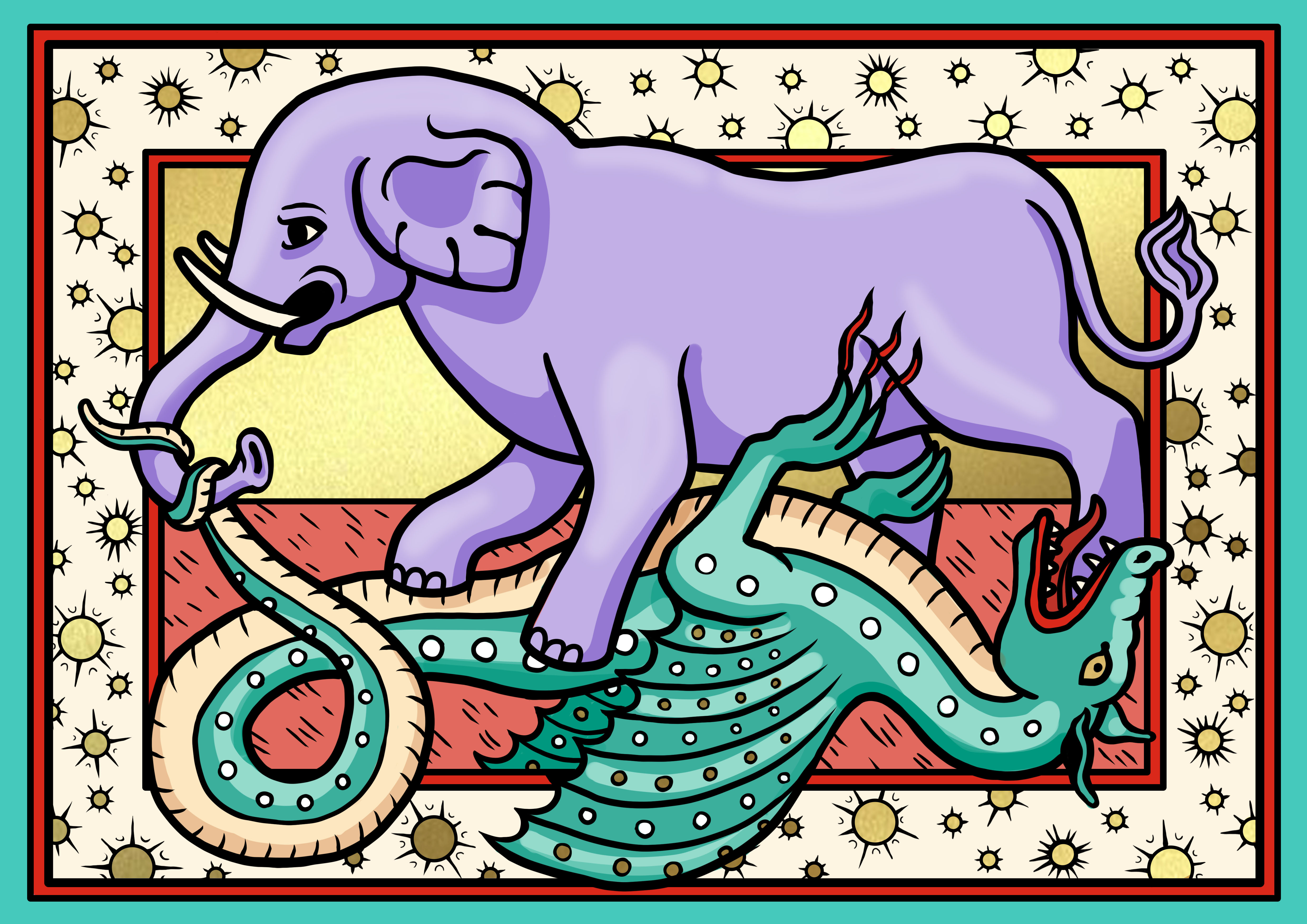 Dragon vs Elephant postcard