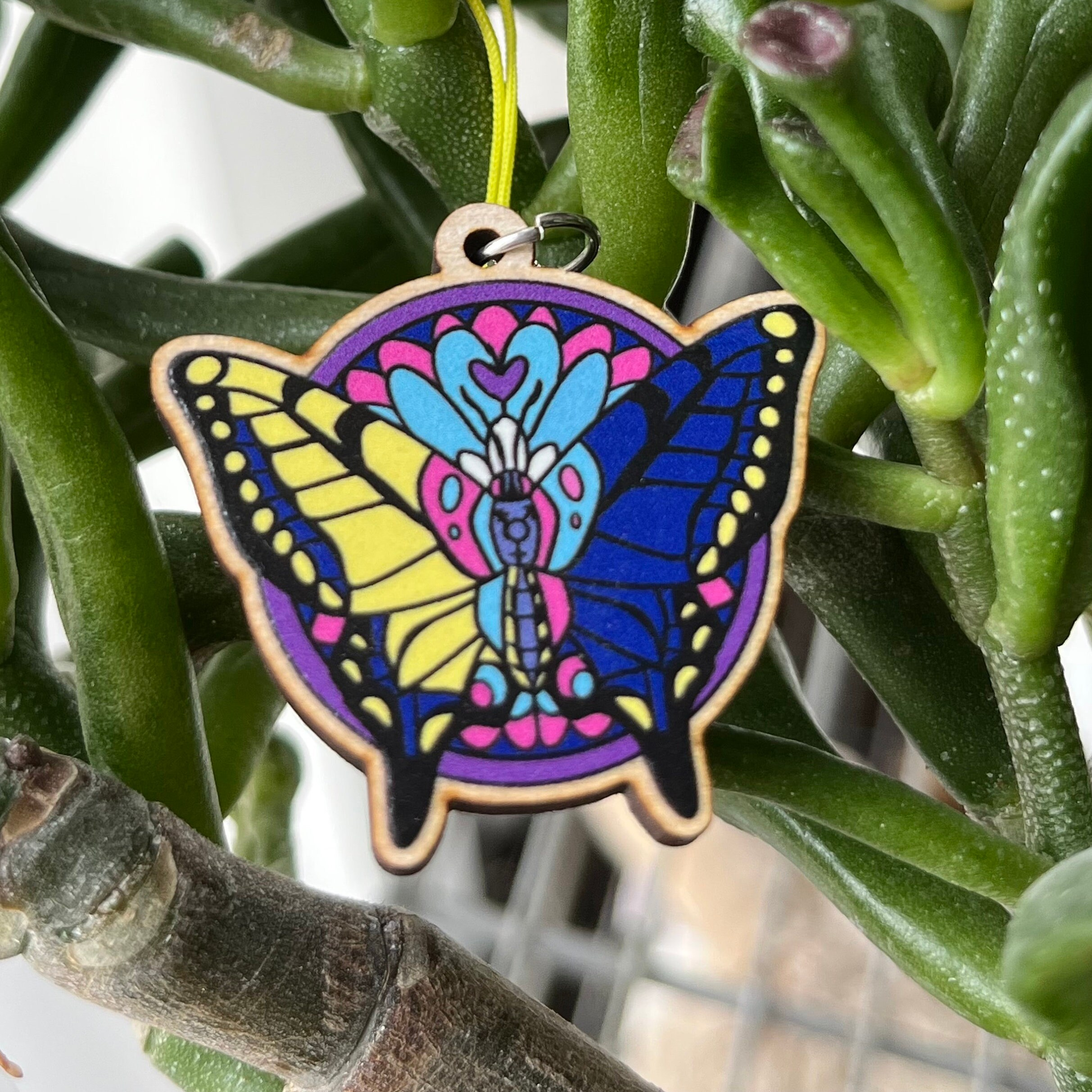 Trans pride butterfly wooden charm