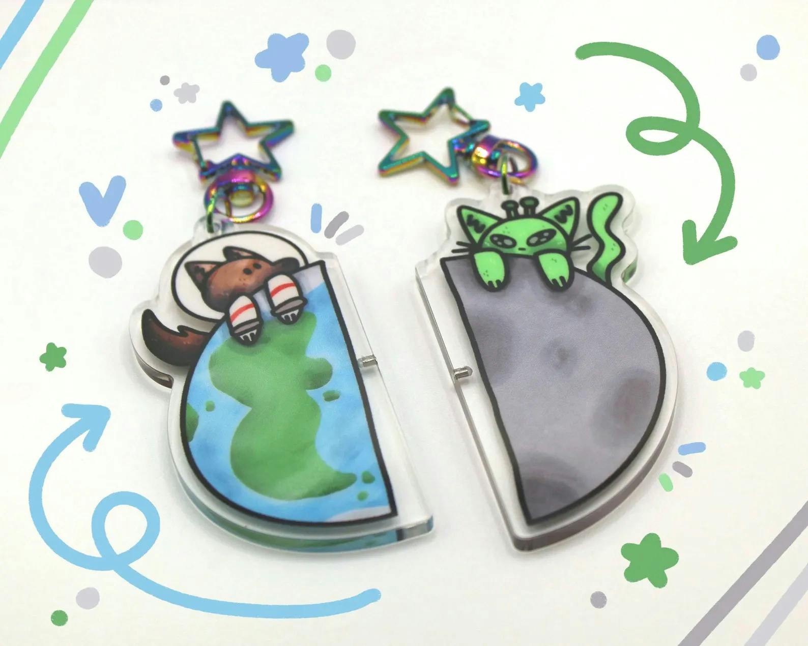 Alien Cat & Space Puppy Magnet BFFs Charm Set