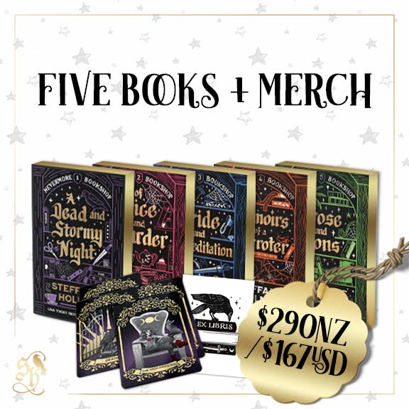 Five books + merch
