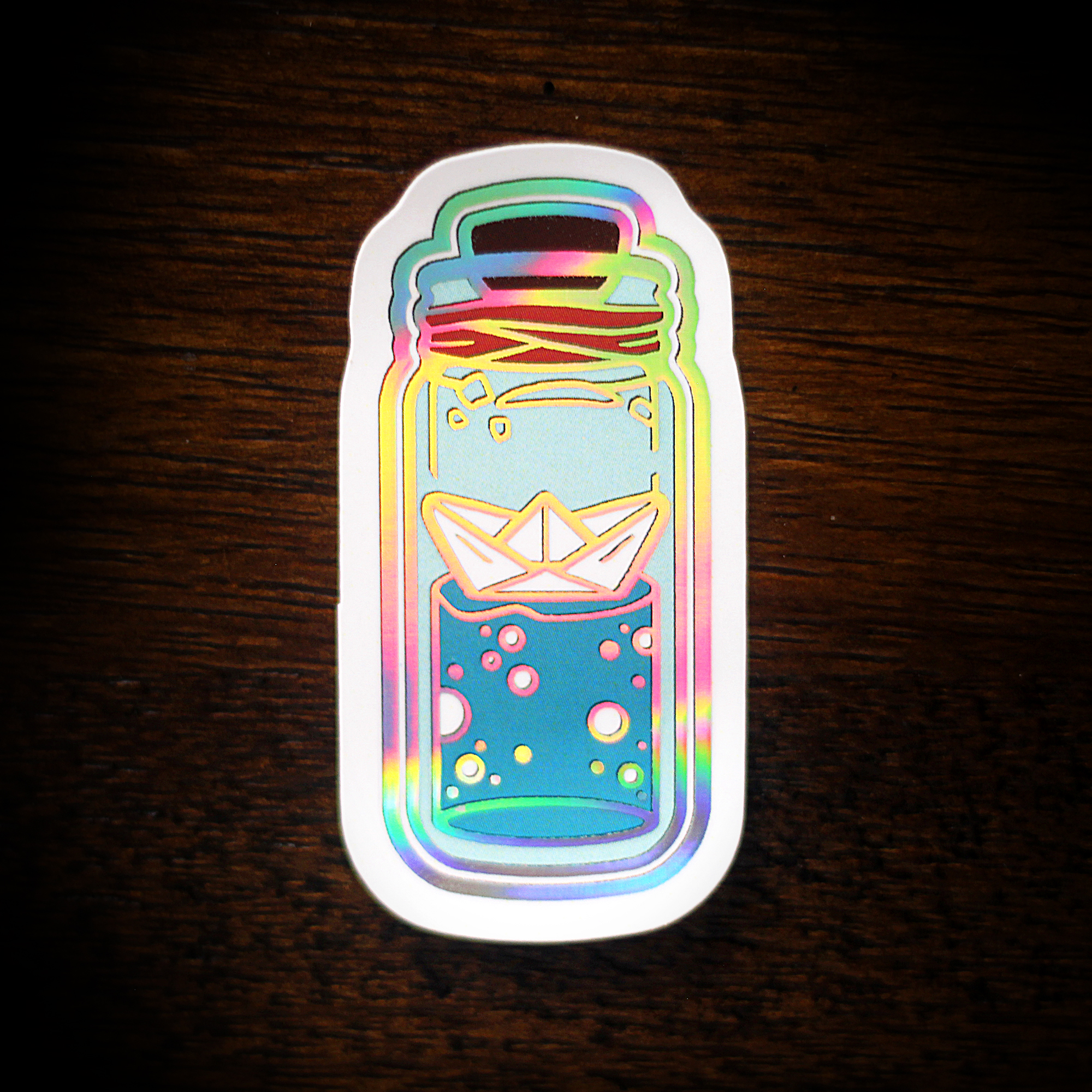 "Paper Boat Bottle" - Holographic Sticker