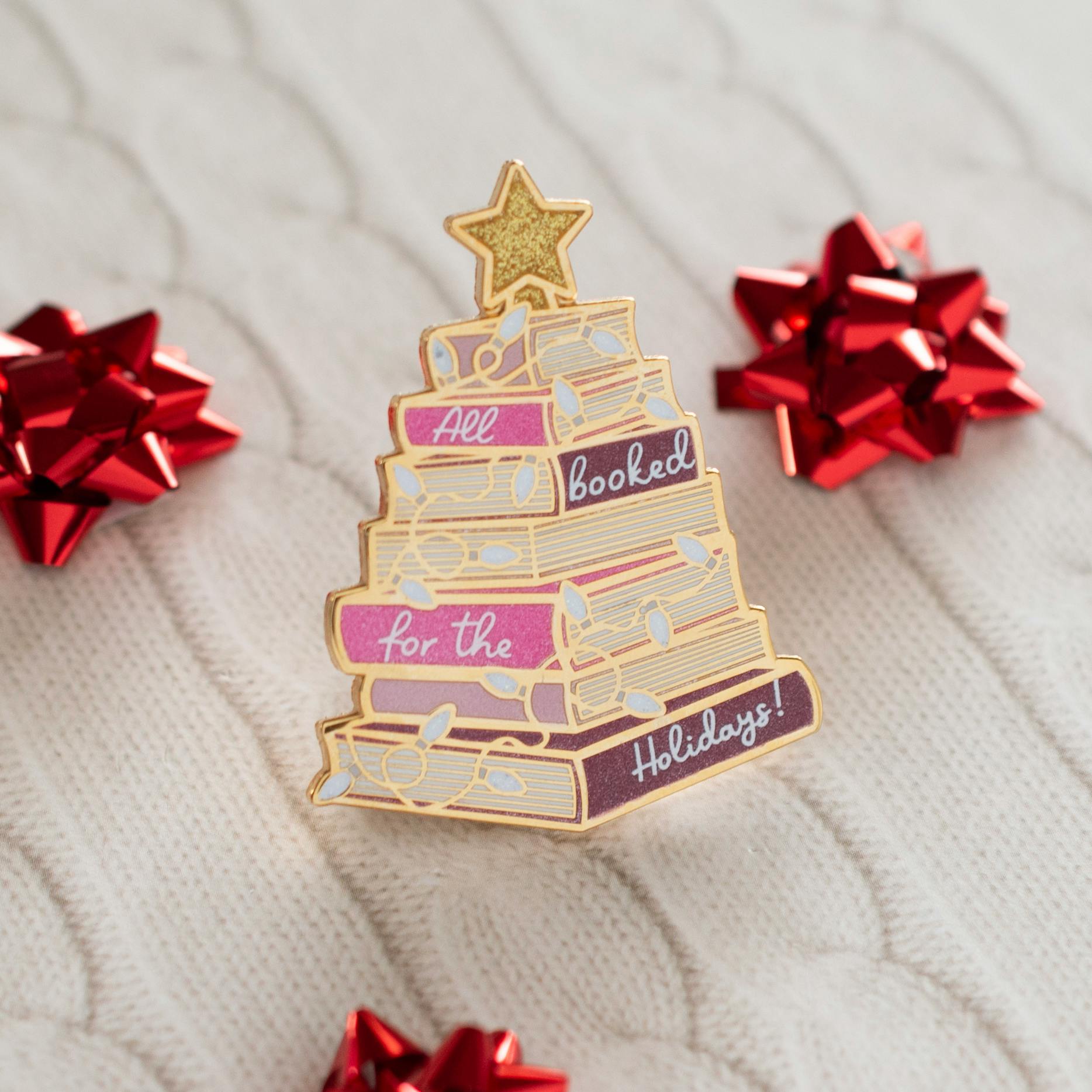 Booked for the Holidays Pin - Pink