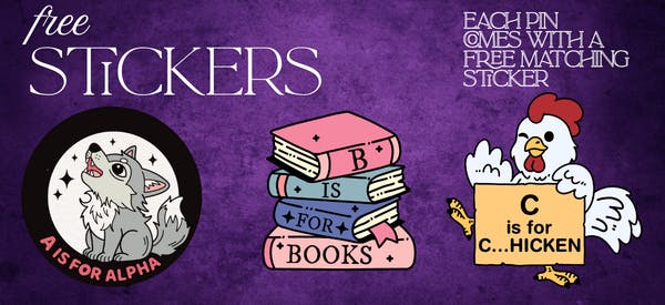 graphic showing mockup sticker images for A, B and C pins