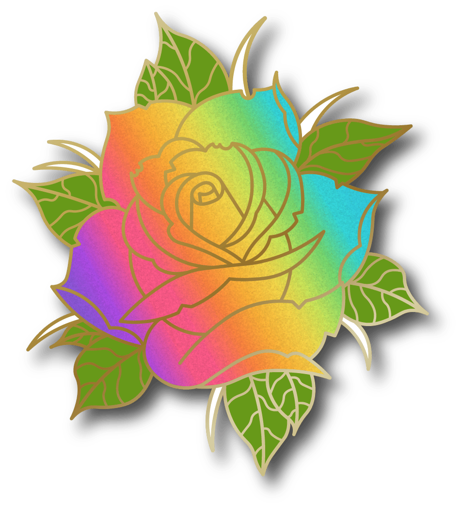 Neo-traditional Rose Pin - Rainbow Glitter