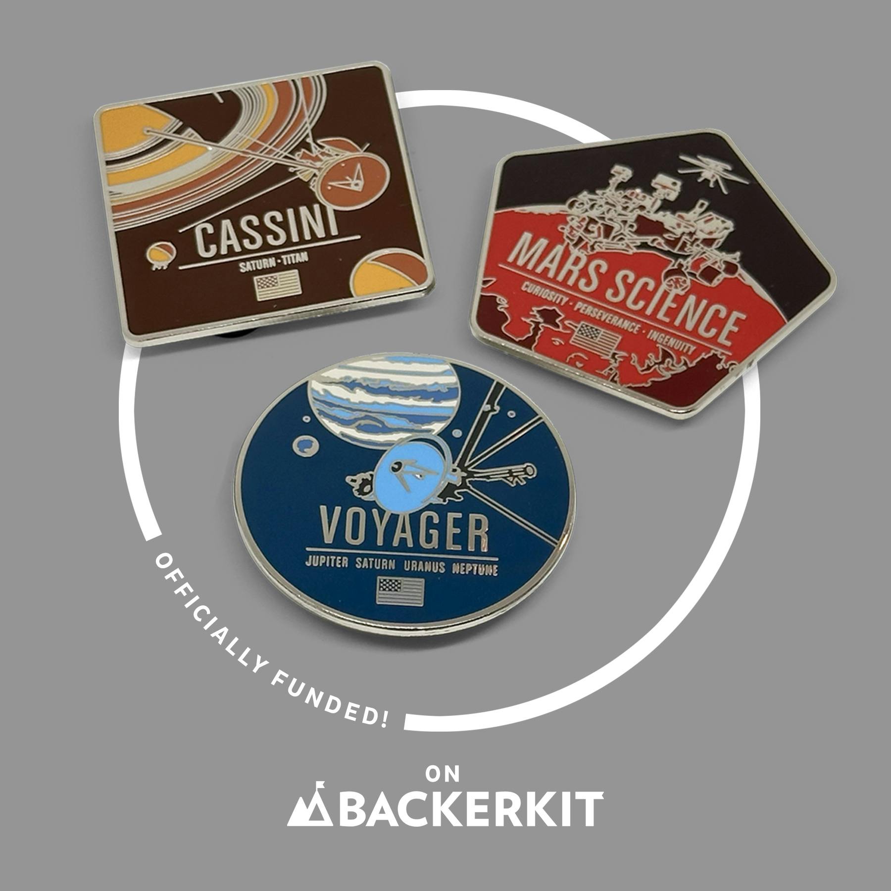 Three Set of Robotic Spacecraft Enamel Pins