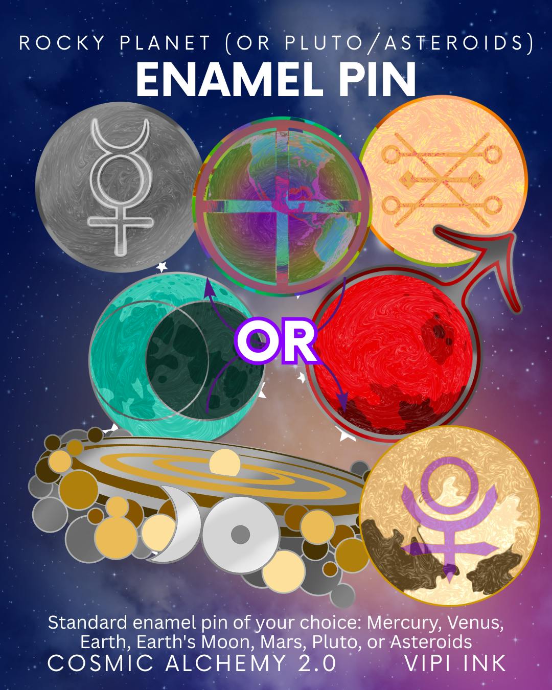 Rocky Planet (or Pluto, Asteroids) Enamel Pin