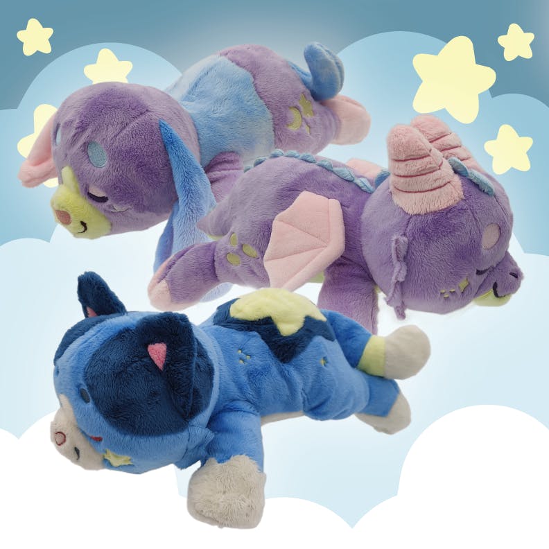 three sleepy snuggles plush